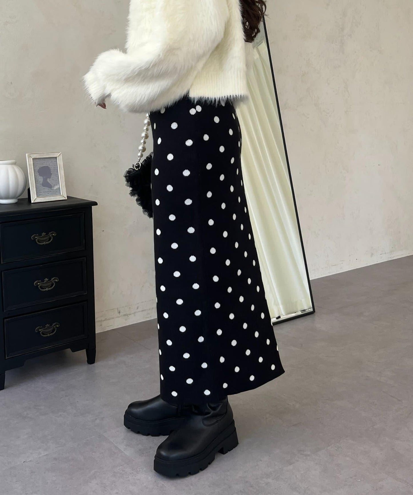 波點提花針織半身裙