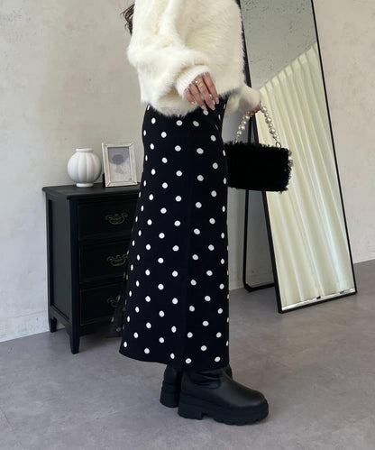 波點提花針織半身裙