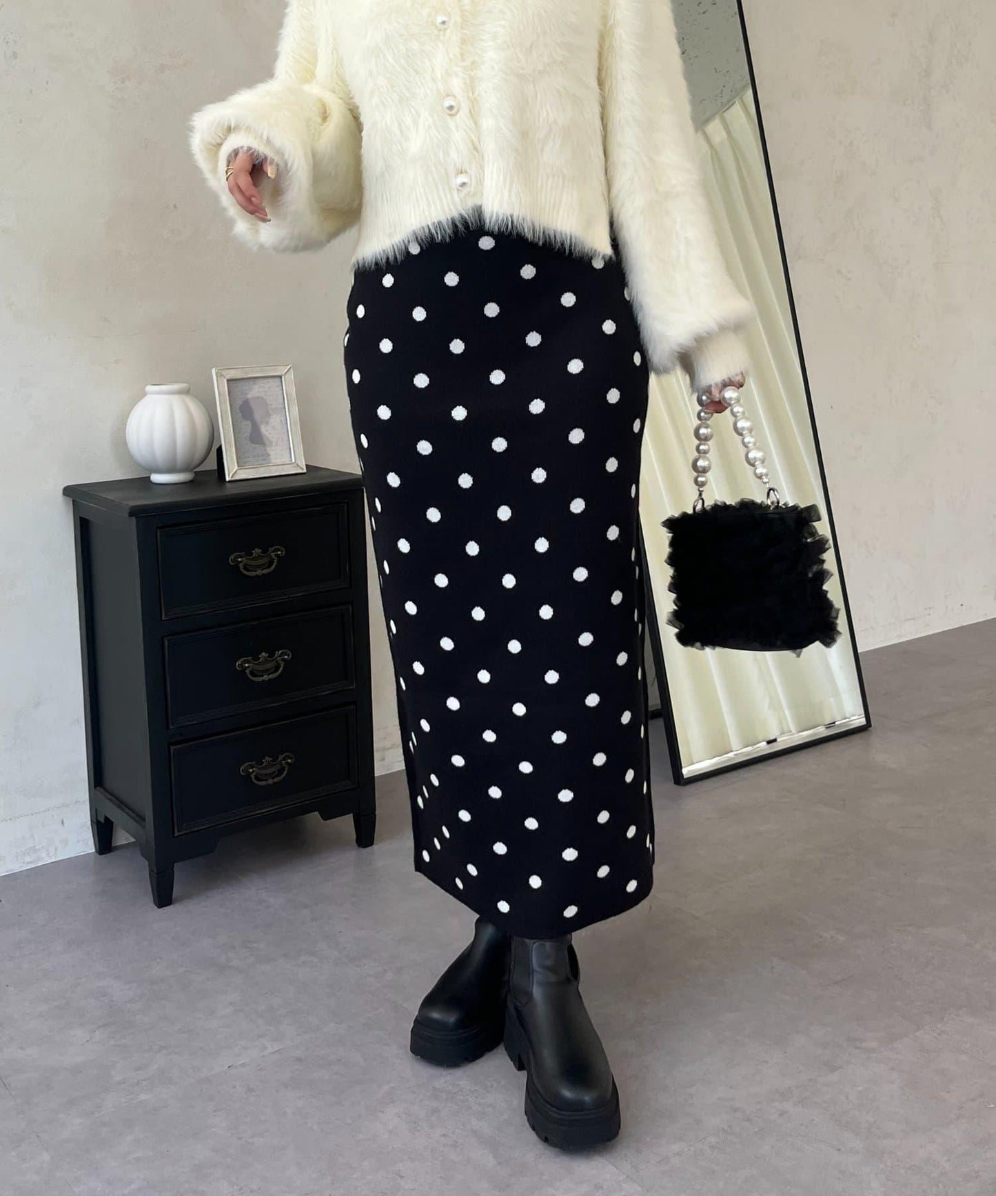 波點提花針織半身裙