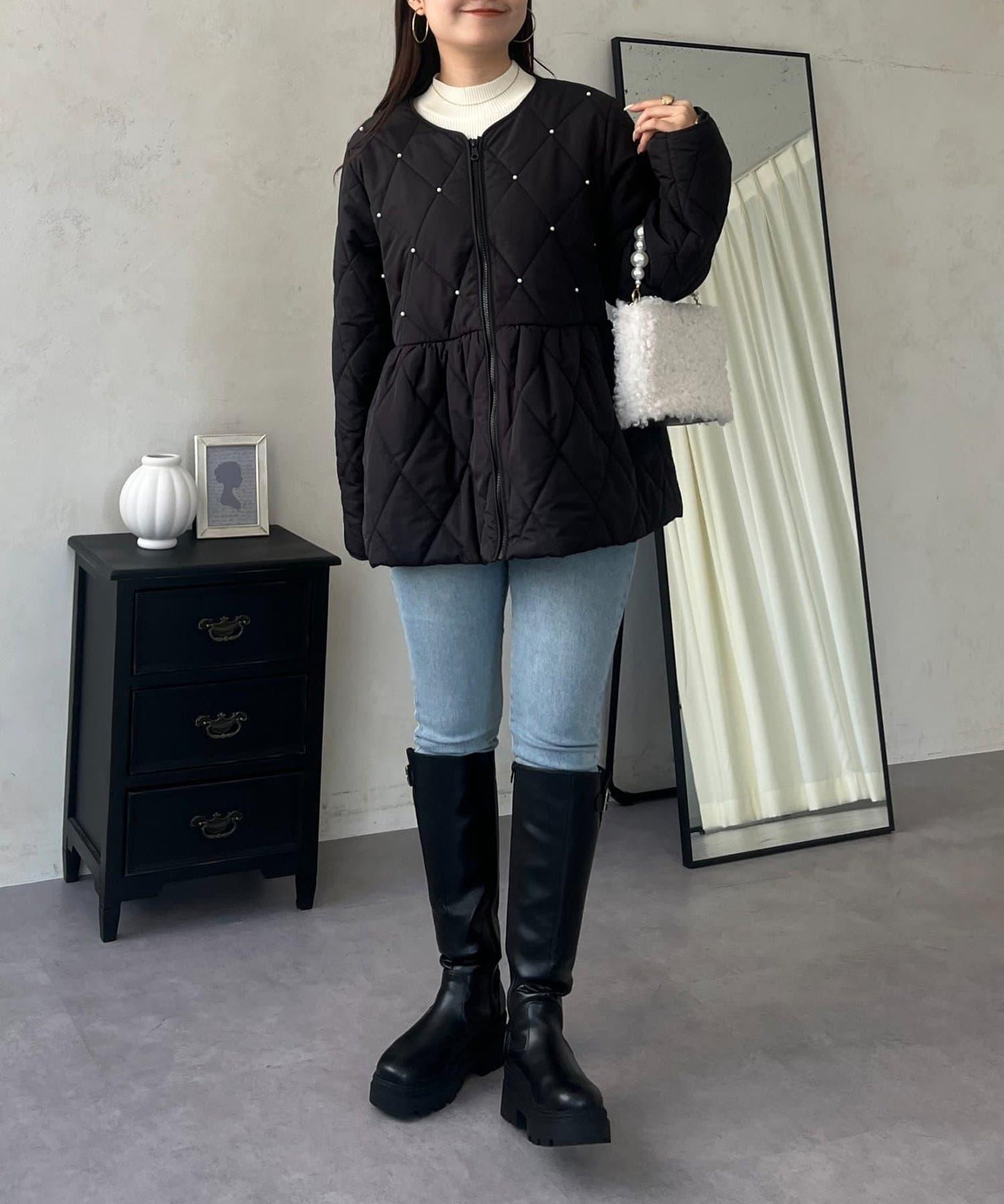 絎縫珍珠荷葉邊短外套