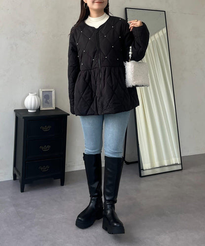 絎縫珍珠荷葉邊短外套