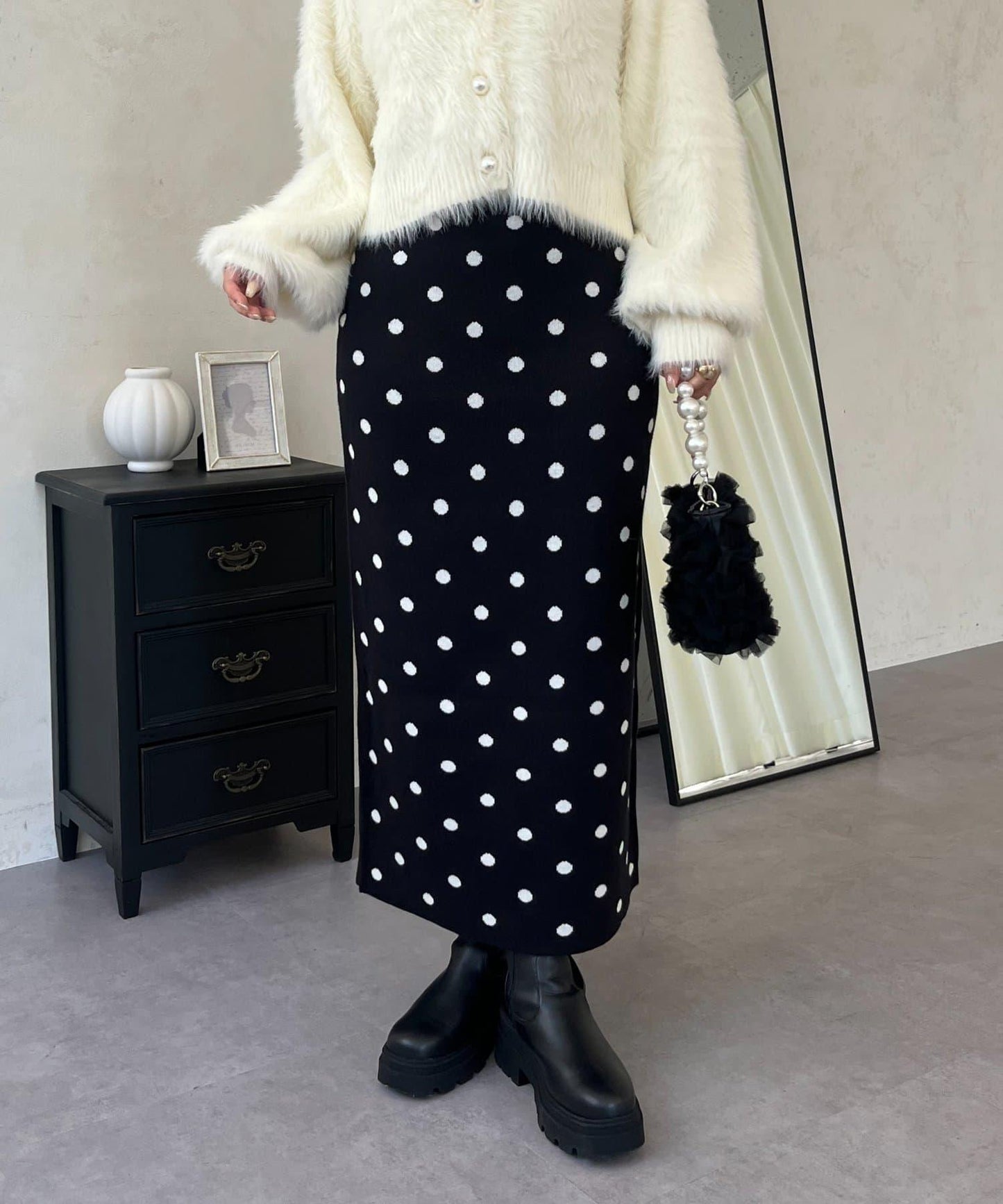 波點提花針織半身裙