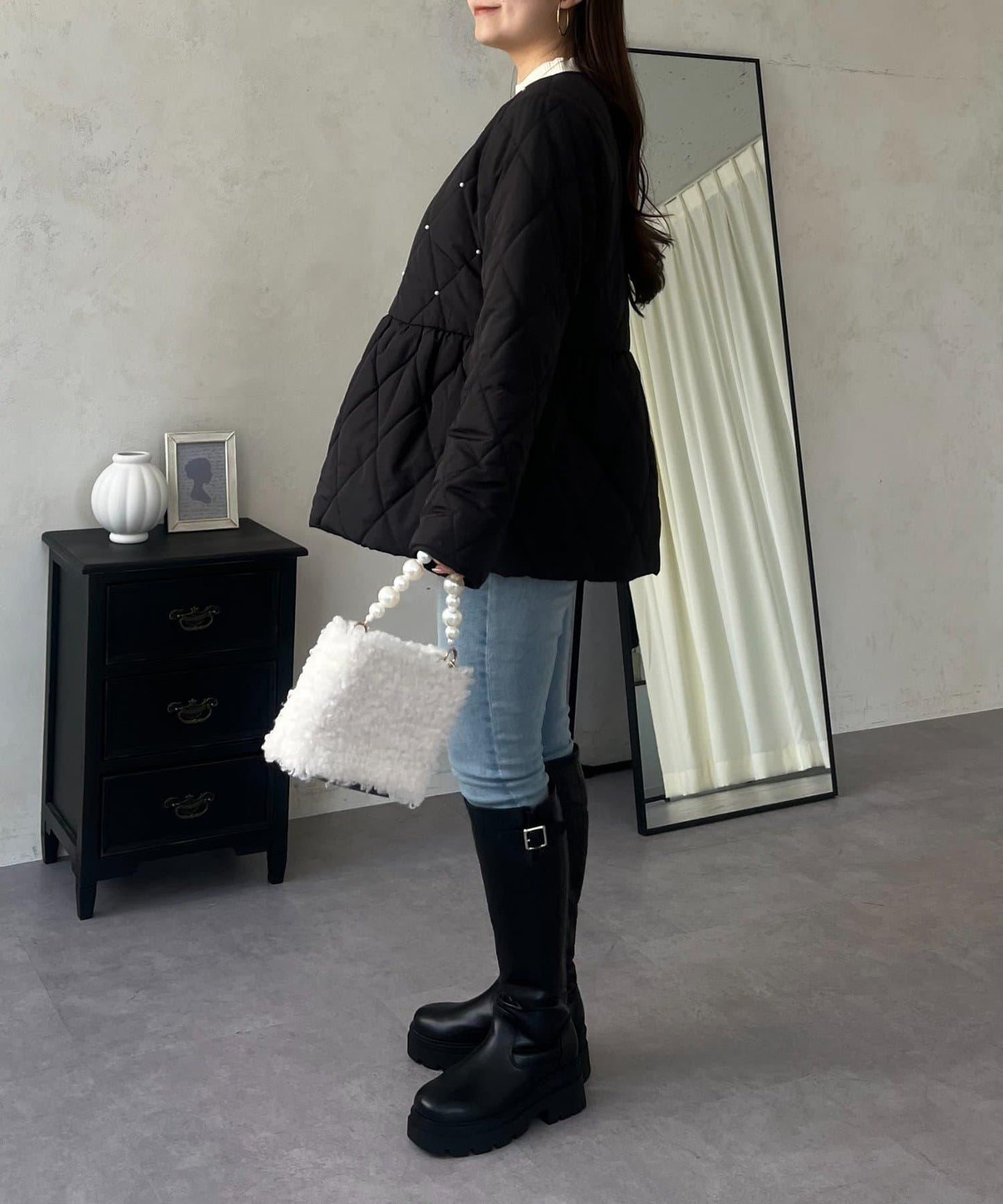 絎縫珍珠荷葉邊短外套