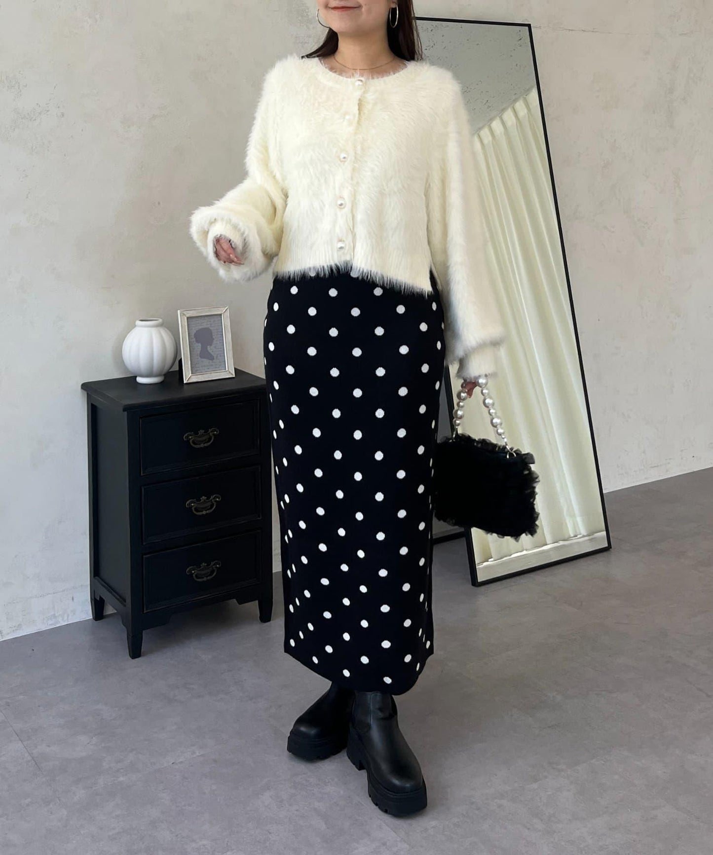 波點提花針織半身裙