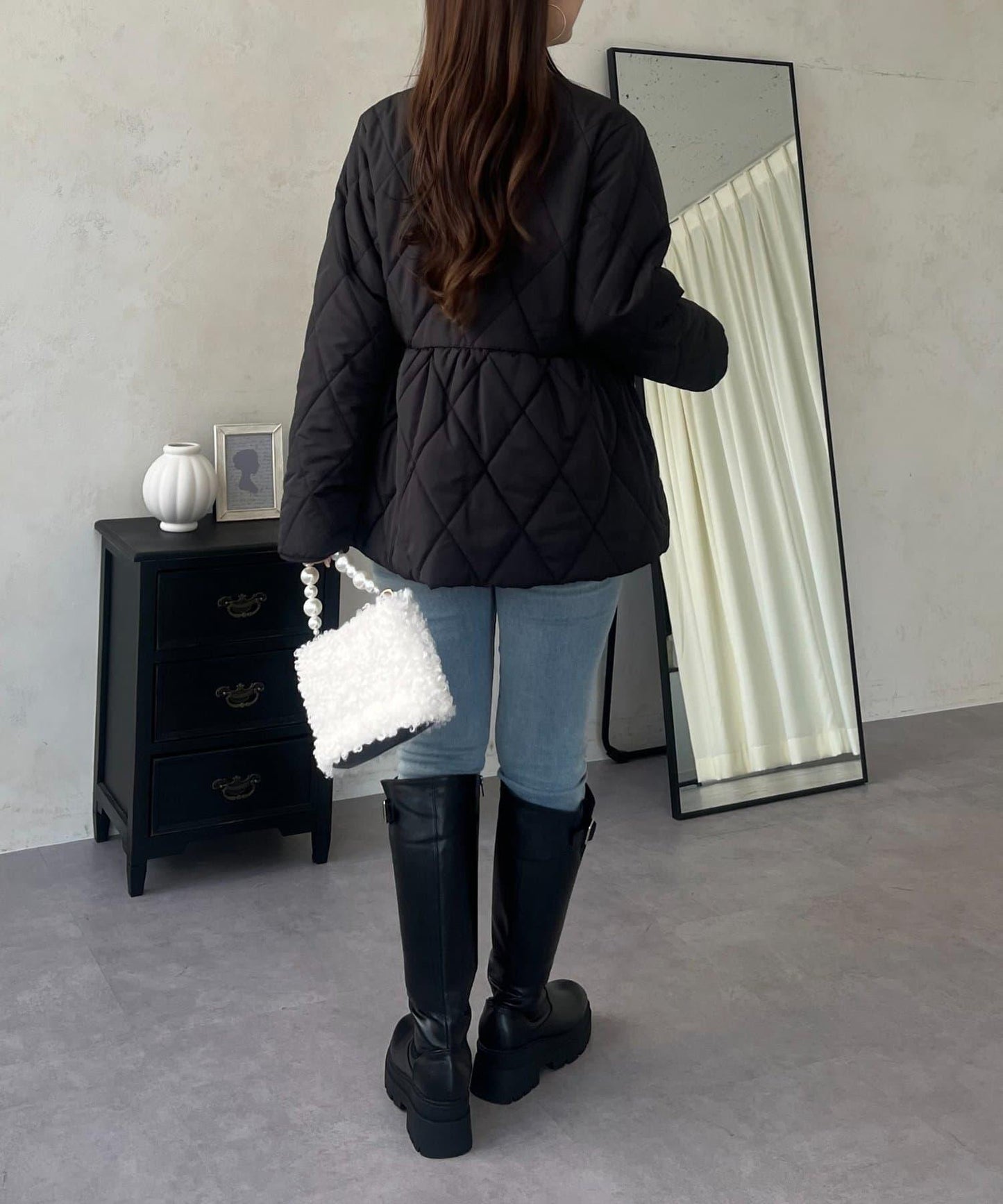 絎縫珍珠荷葉邊短外套