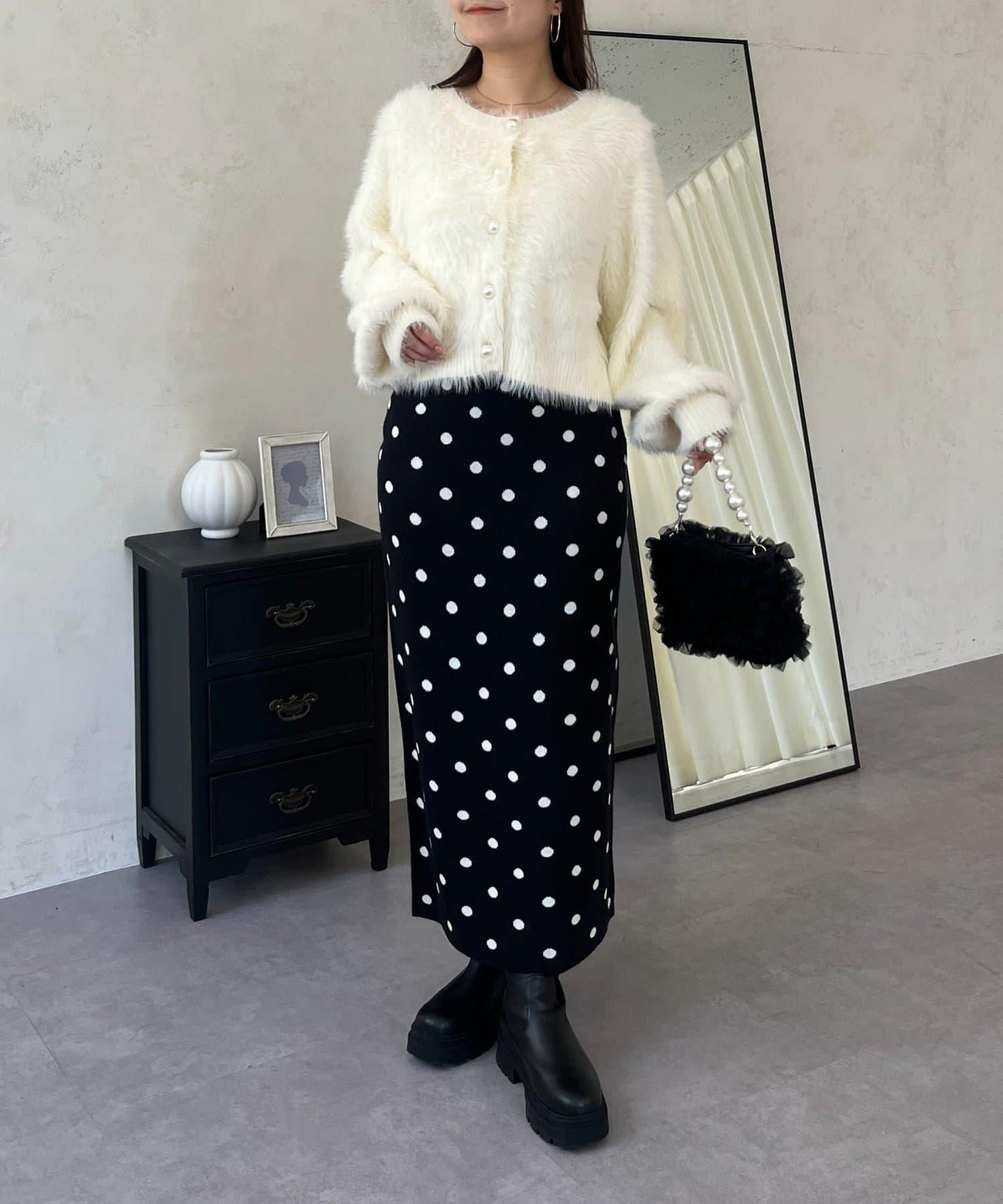 波點提花針織半身裙