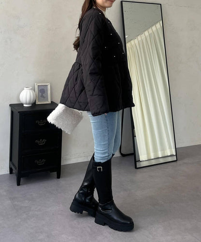 絎縫珍珠荷葉邊短外套