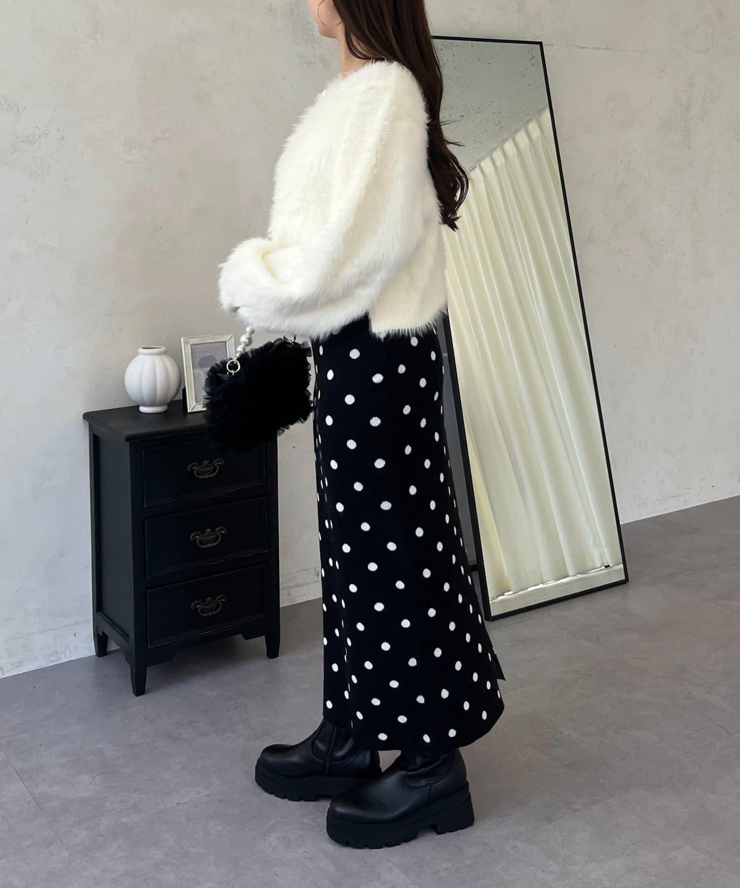 波點提花針織半身裙