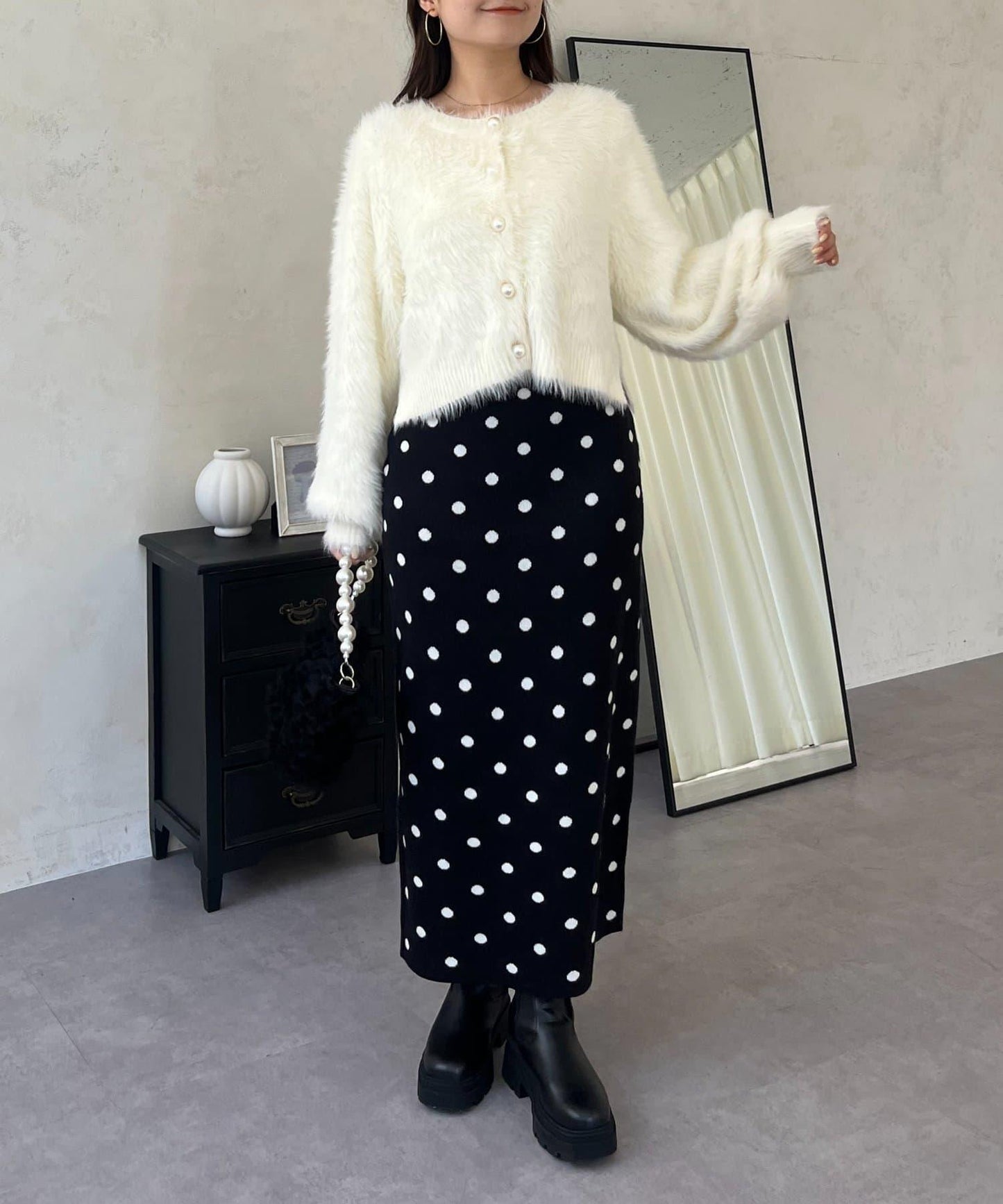 波點提花針織半身裙