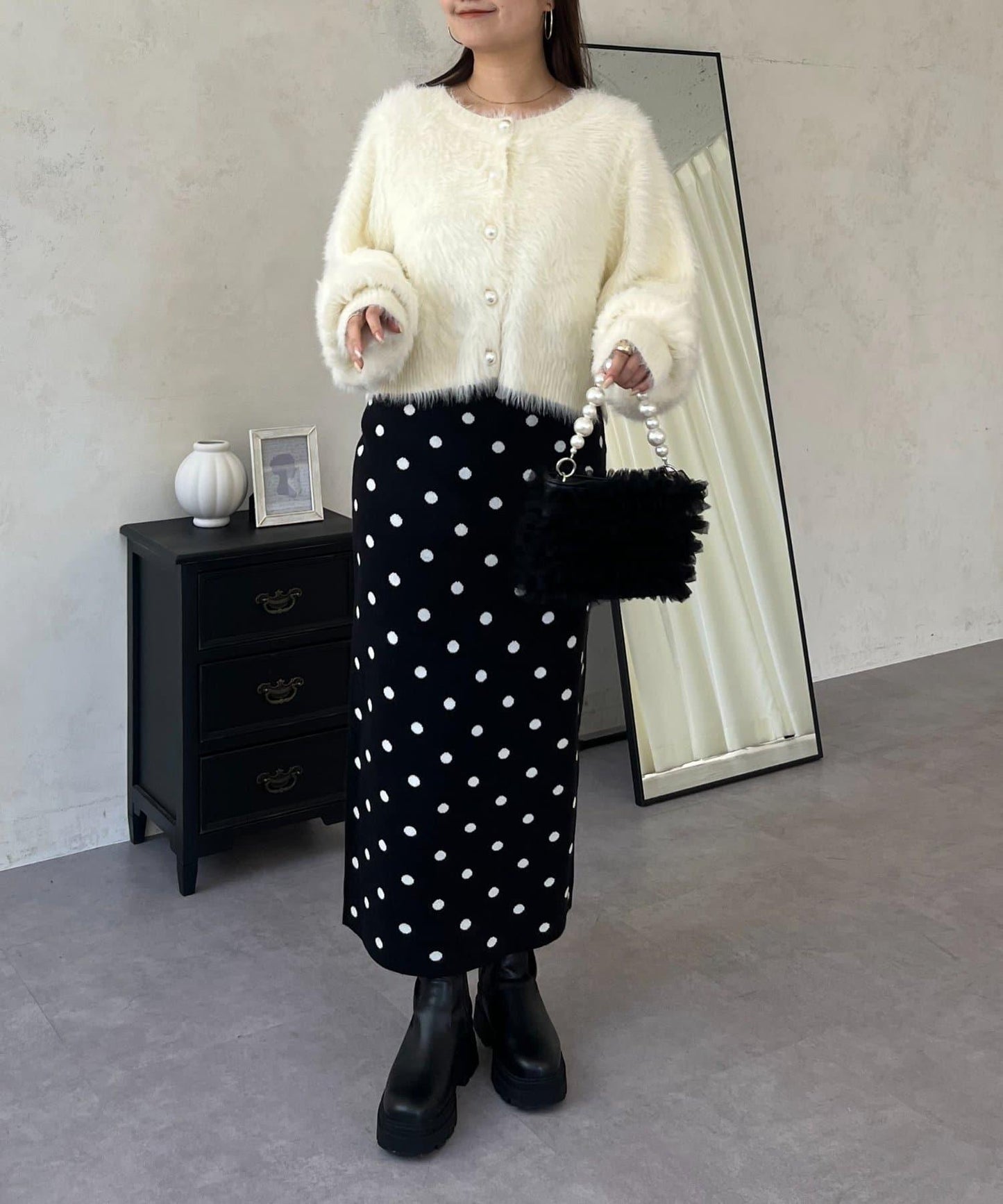 波點提花針織半身裙