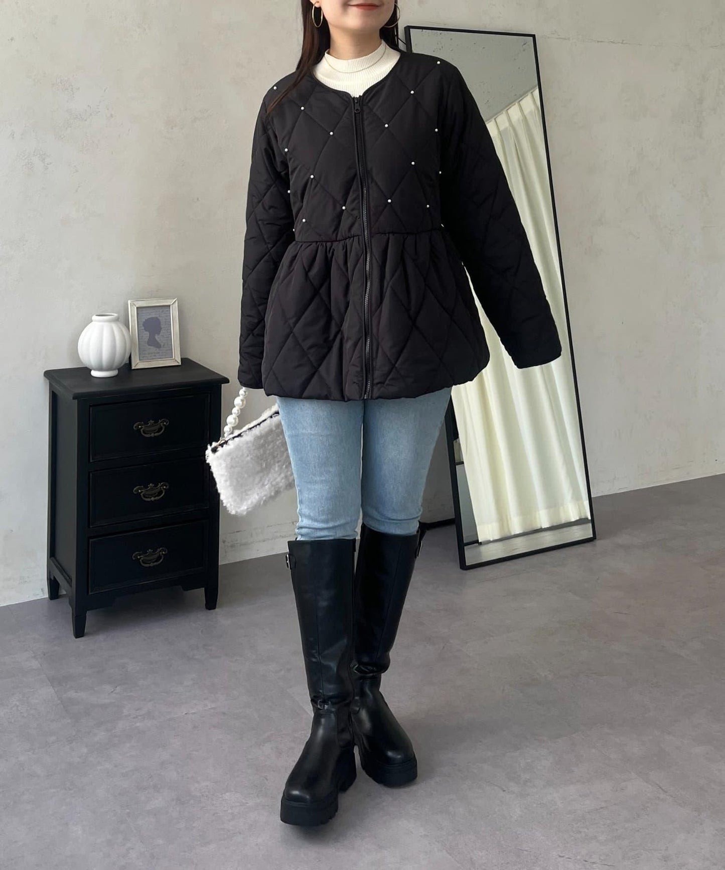 絎縫珍珠荷葉邊短外套