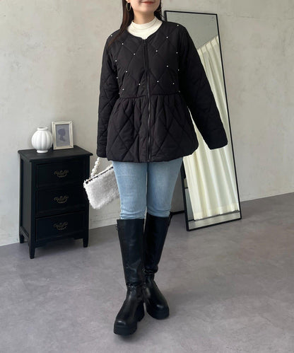 絎縫珍珠荷葉邊短外套