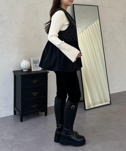 植絨波點絎縫荷葉邊背心