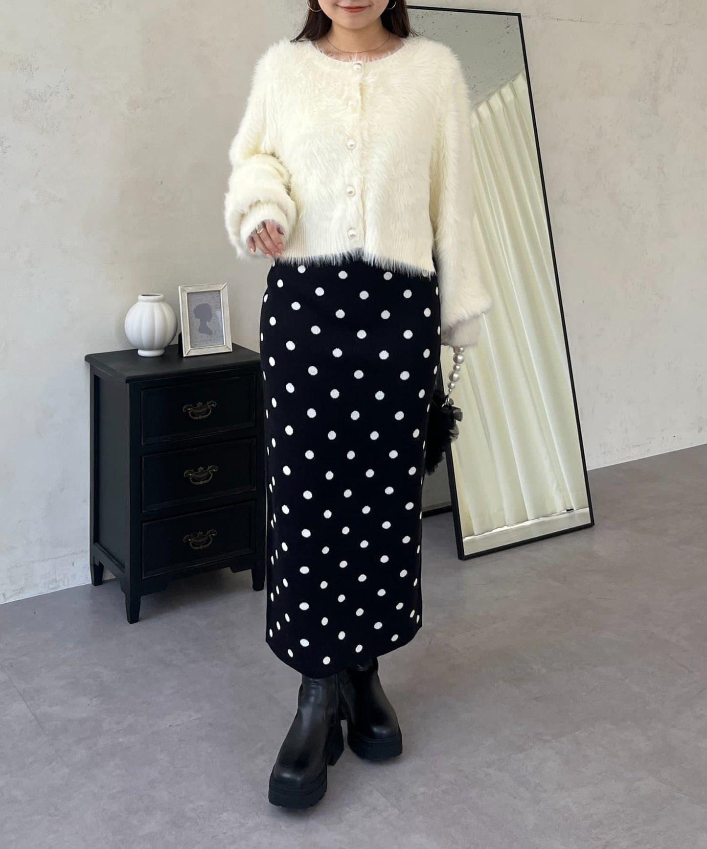 波點提花針織半身裙