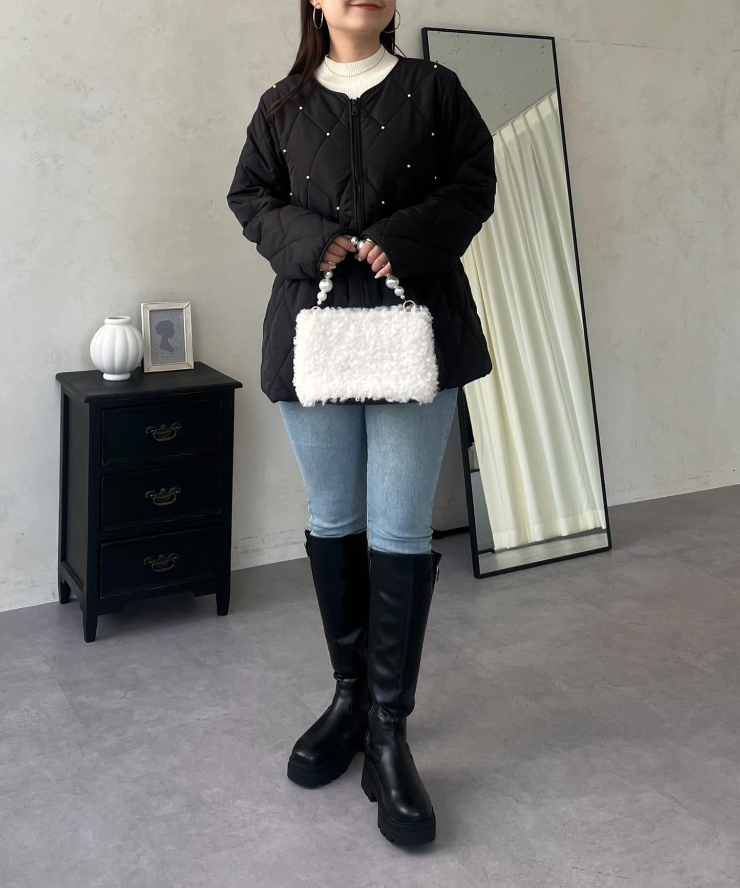 絎縫珍珠荷葉邊短外套