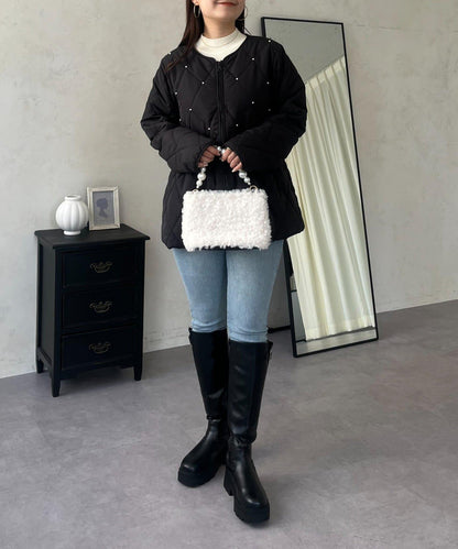 絎縫珍珠荷葉邊短外套