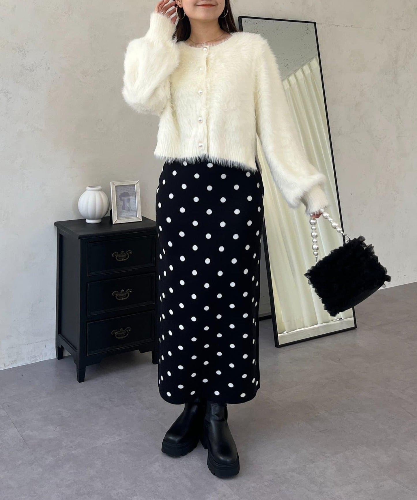 波點提花針織半身裙