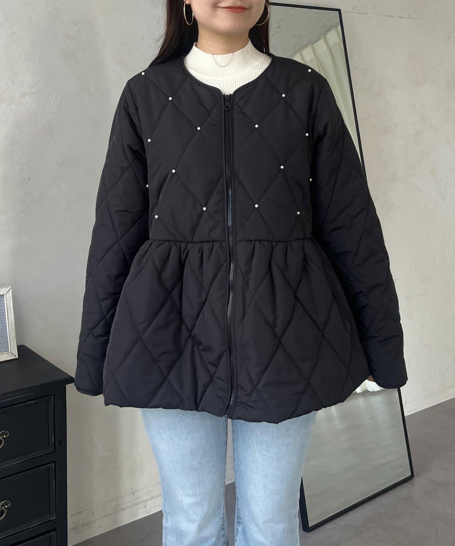 絎縫珍珠荷葉邊短外套