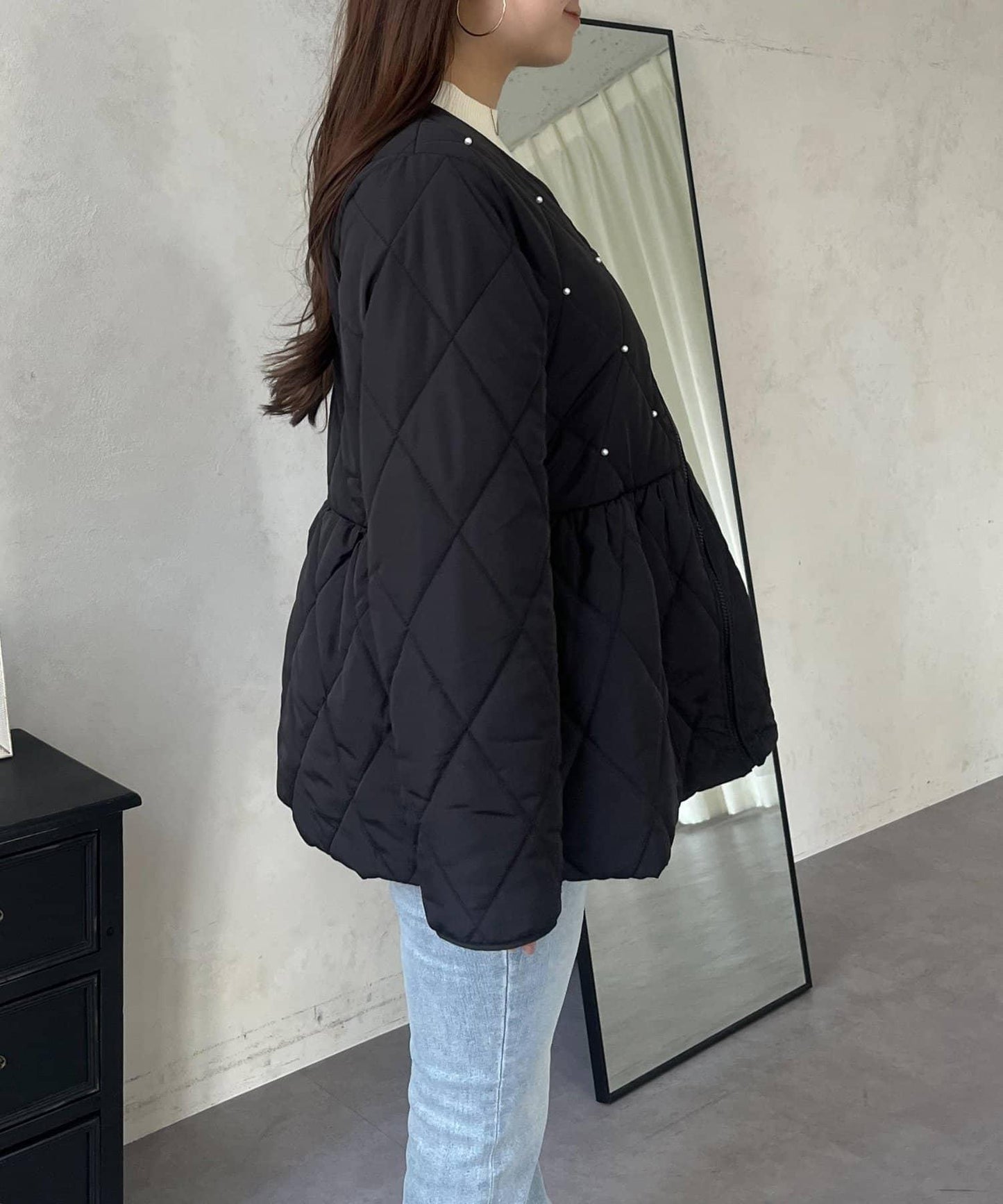 絎縫珍珠荷葉邊短外套