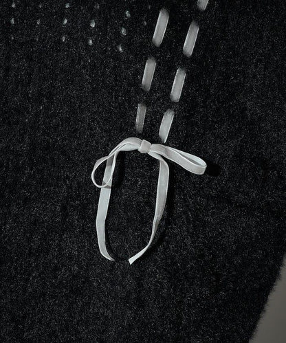 天鵝絨蝴蝶結編織羽毛針織衫