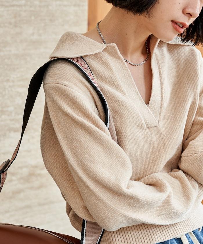 燈芯絨開領翻領針織衫