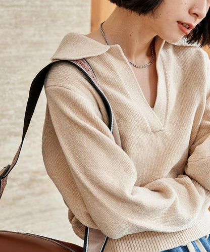 燈芯絨開領翻領針織衫