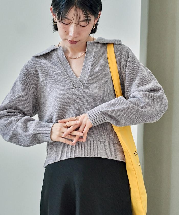 燈芯絨開領翻領針織衫