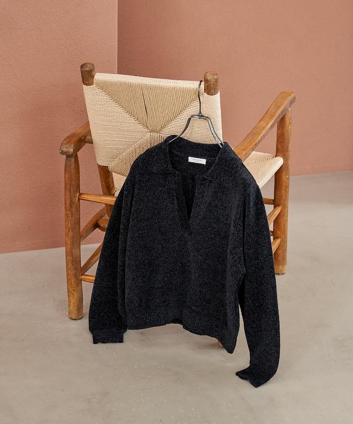 燈芯絨開領翻領針織衫