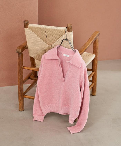 燈芯絨開領翻領針織衫