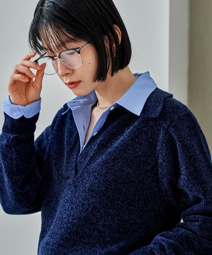 燈芯絨開領翻領針織衫