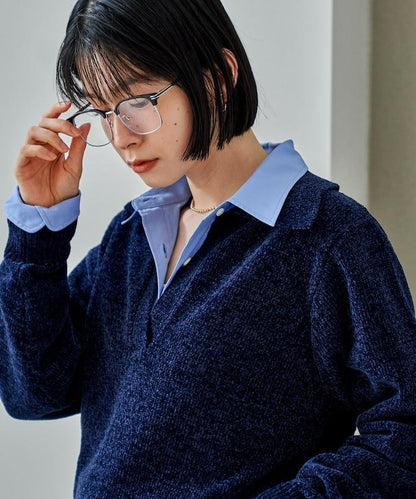 燈芯絨開領翻領針織衫