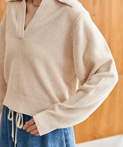 燈芯絨開領翻領針織衫