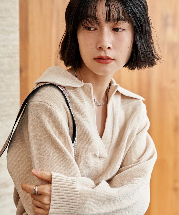 燈芯絨開領翻領針織衫