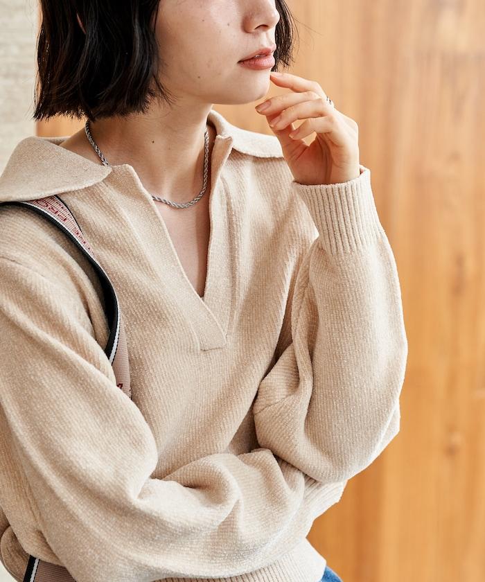 燈芯絨開領翻領針織衫