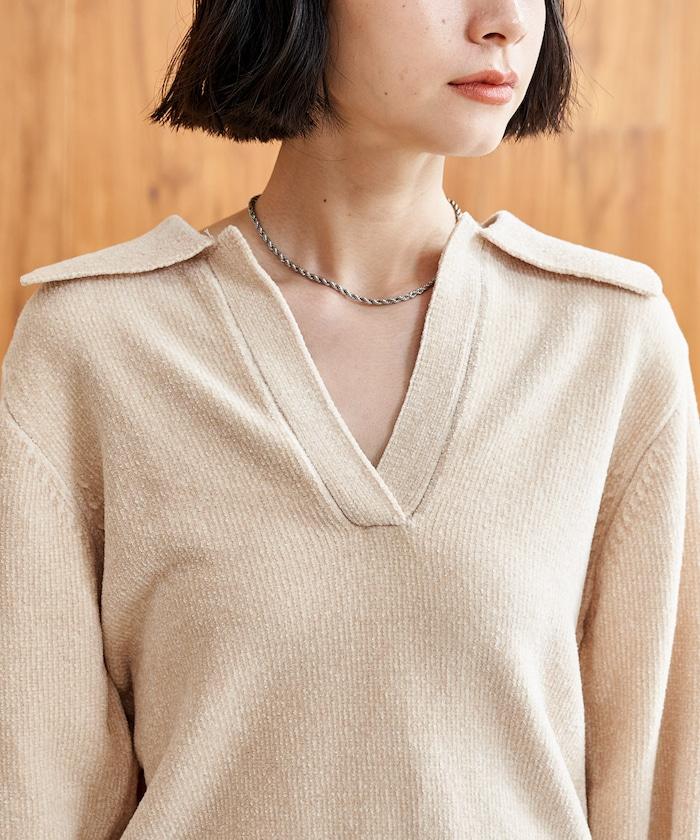 燈芯絨開領翻領針織衫