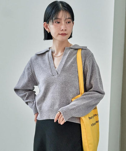 燈芯絨開領翻領針織衫