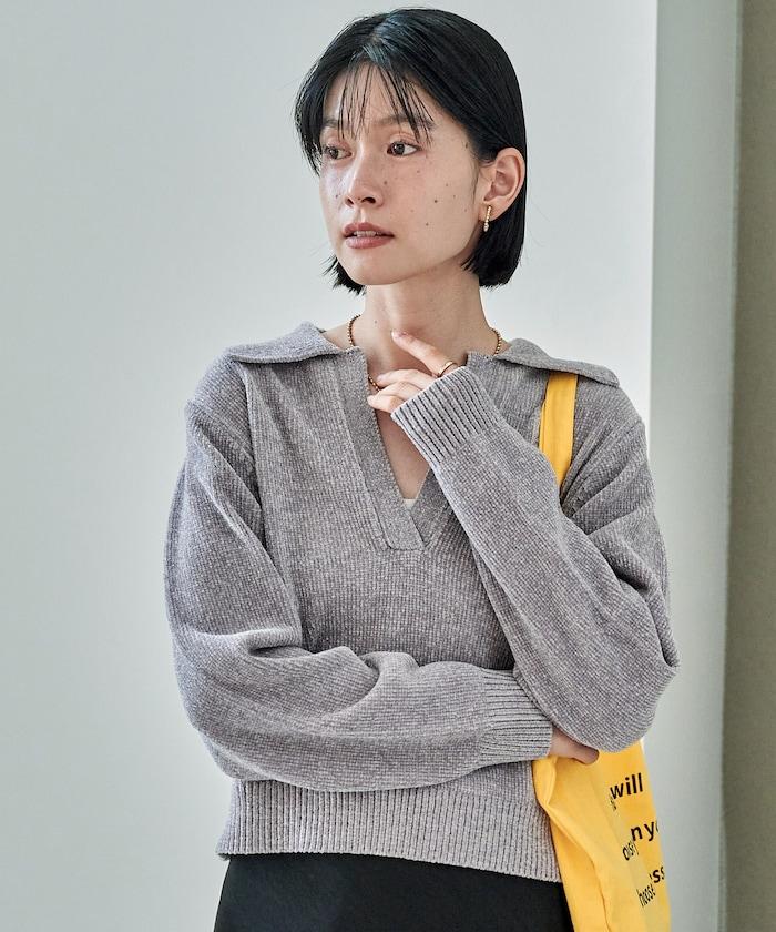 燈芯絨開領翻領針織衫