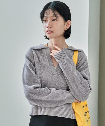 燈芯絨開領翻領針織衫