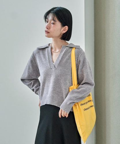 燈芯絨開領翻領針織衫