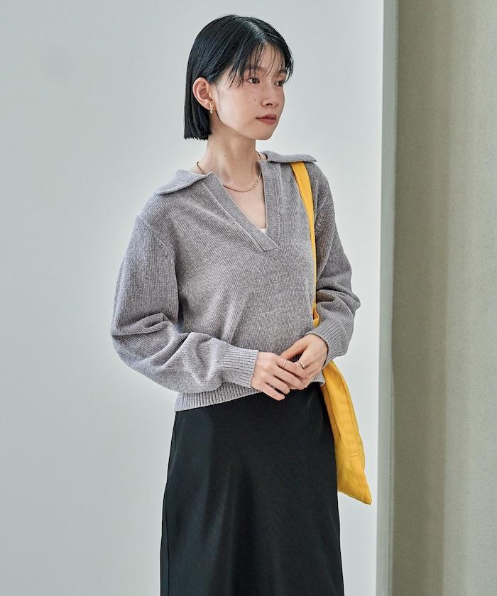 燈芯絨開領翻領針織衫