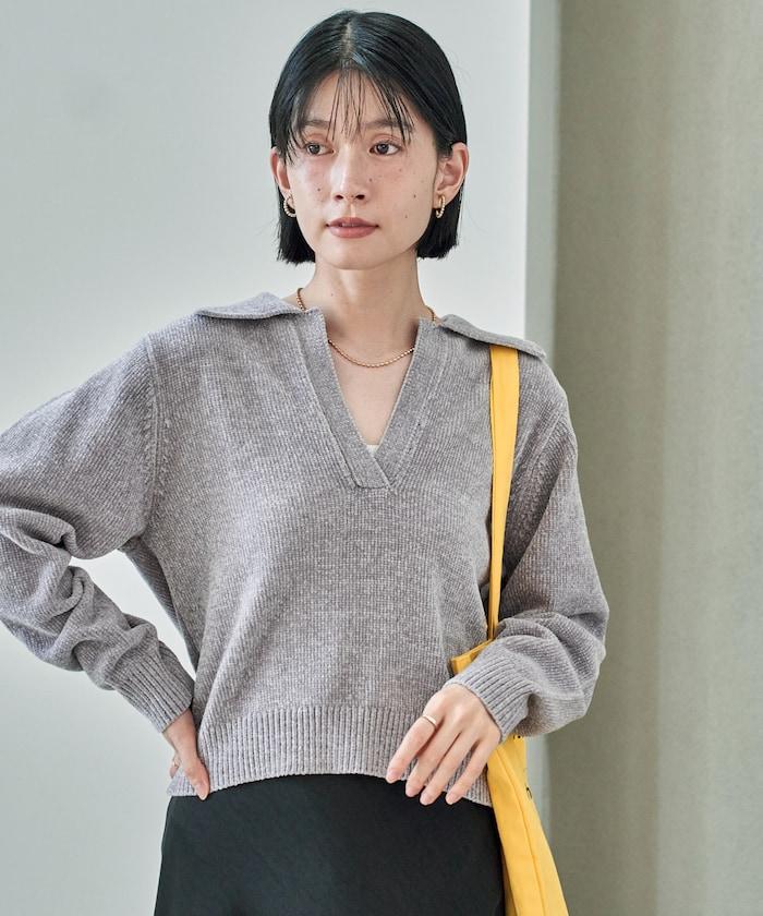 燈芯絨開領翻領針織衫