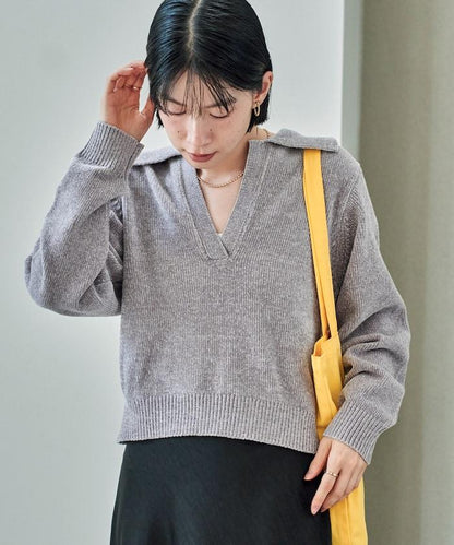 燈芯絨開領翻領針織衫