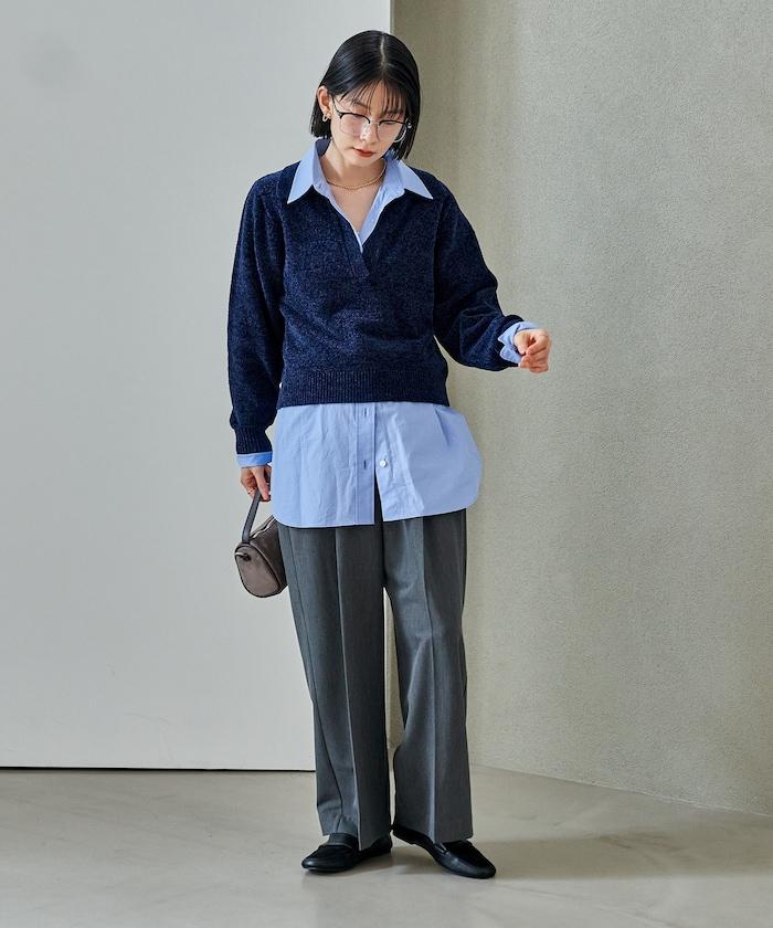 燈芯絨開領翻領針織衫