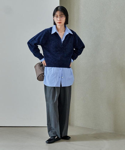 燈芯絨開領翻領針織衫