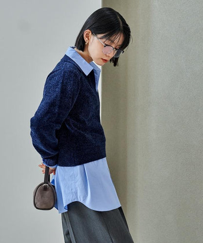 燈芯絨開領翻領針織衫