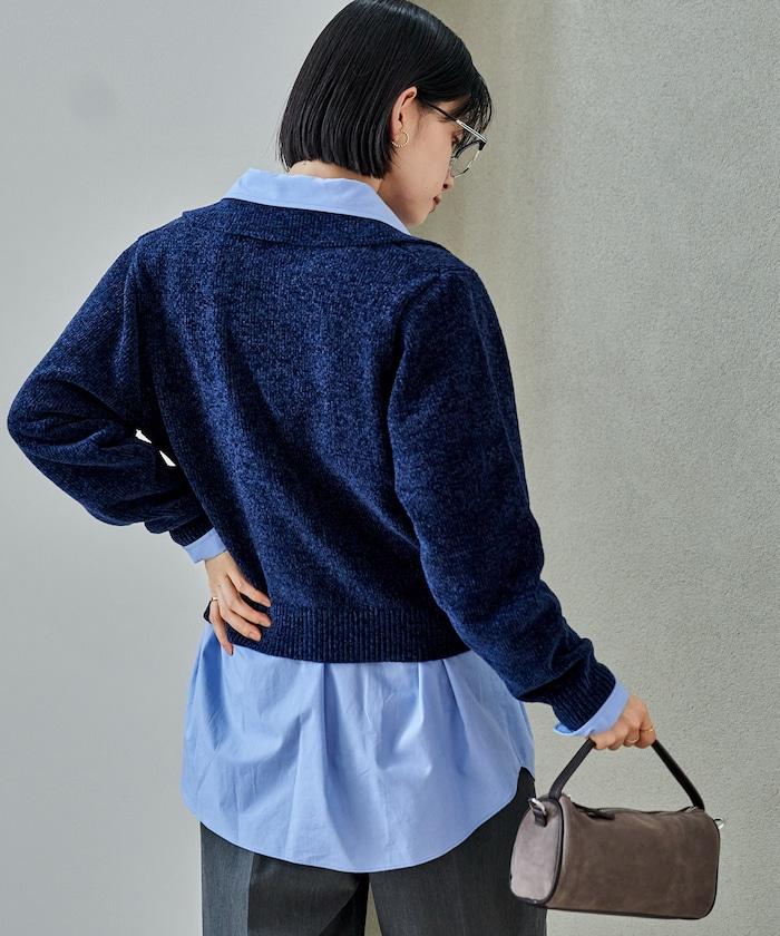 燈芯絨開領翻領針織衫