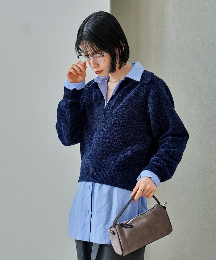 燈芯絨開領翻領針織衫