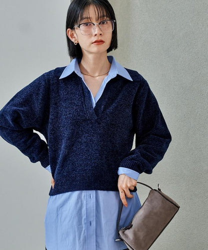 燈芯絨開領翻領針織衫