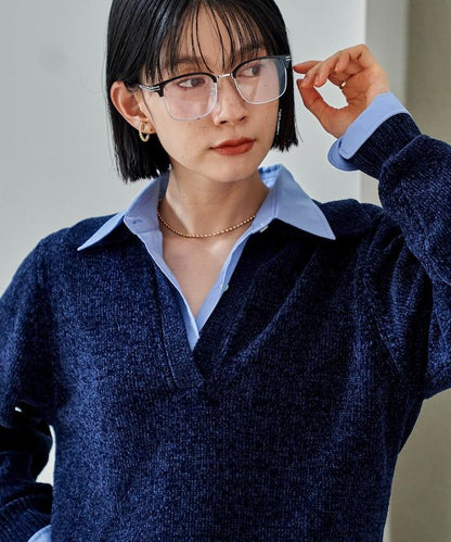 燈芯絨開領翻領針織衫