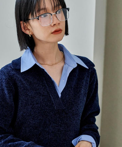 燈芯絨開領翻領針織衫